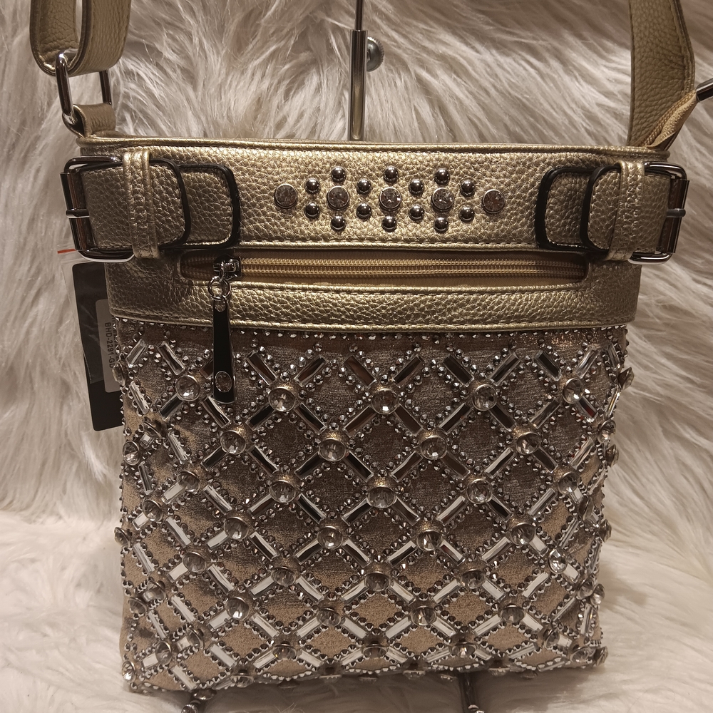 GOLD RHINESTONE DESIGN CROSSBODY SLING